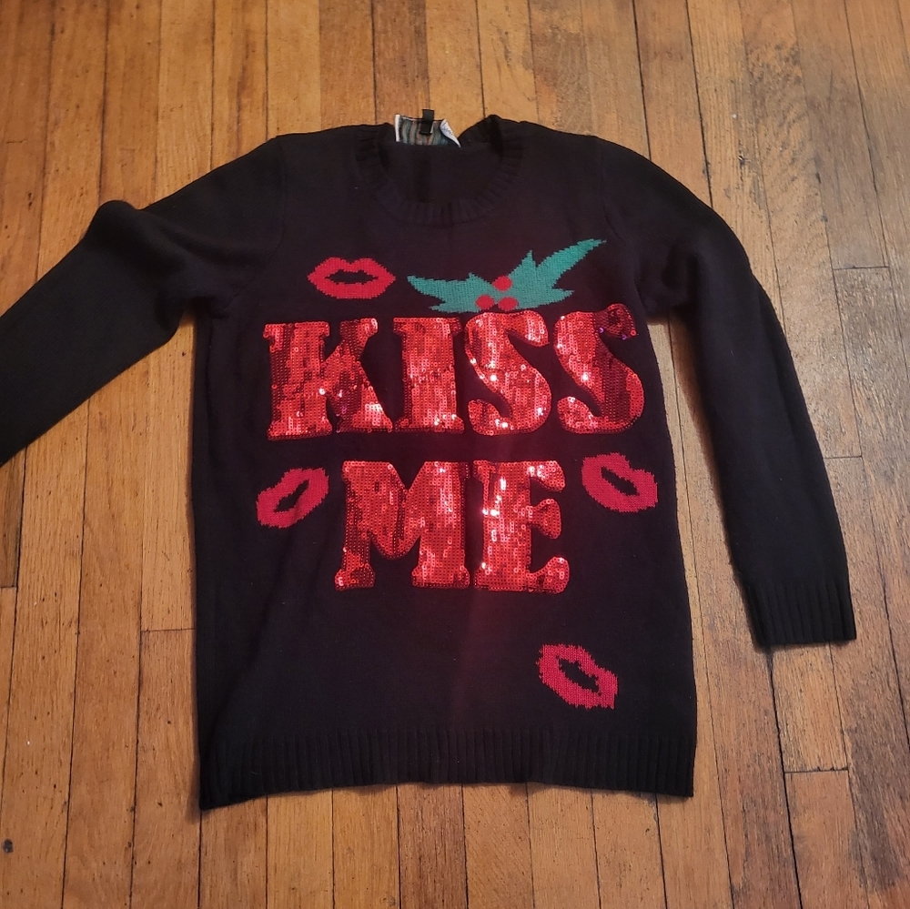 Christmas sequins kiss me sweater L